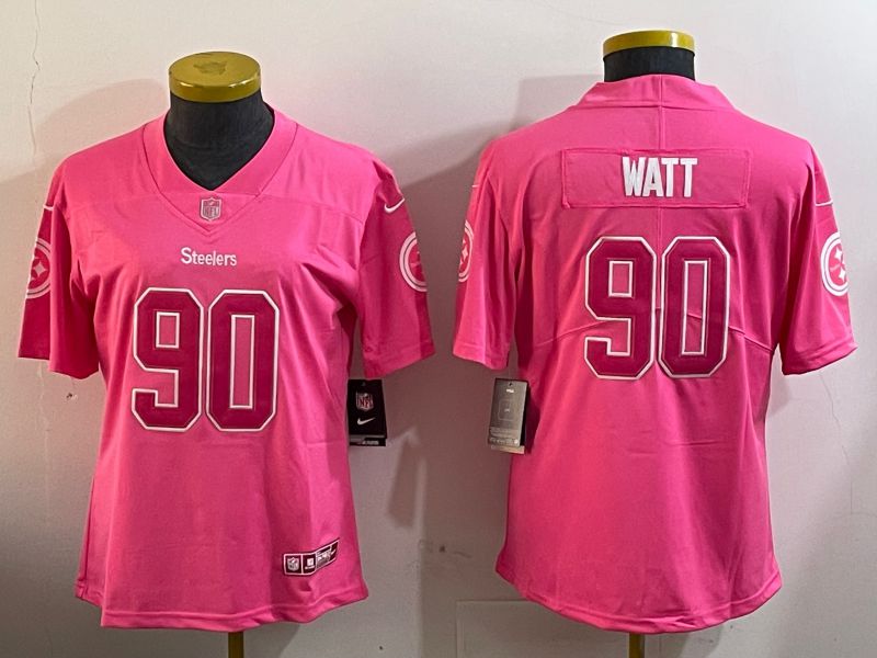 Women Pittsburgh Steelers #90 Watt Pink 2024 Nike Vapor Limited NFL Jersey style 1